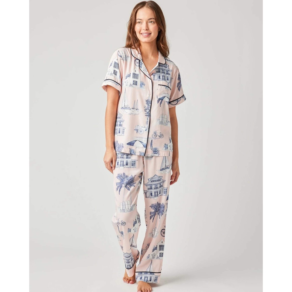 Katie Kime Pant Set Pink Coastal Print Size Large New With Tags